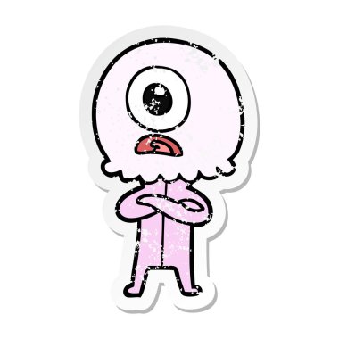 bir çizgi film Tepegöz uzaylı uzaylı sıkıntılı etiket