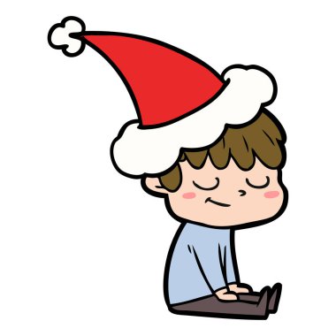 çizim için mutlu bir çocuk Noel Baba şapkası giyen el çekilmiş