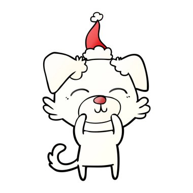 Noel Baba şapkası giyen bir köpek degrade çizgi film el çekilmiş