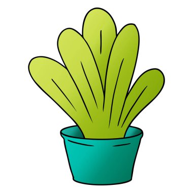 elle çizilmiş degrade çizgi film doodle yeşil bir kapalı bitki