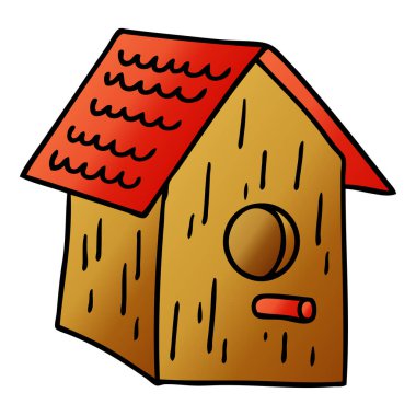 Degrade çizgi film doodle bir ahşap kuş evin