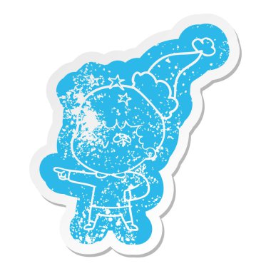 Noel Baba şapkası giyen bir hayran çocuğun ilginç karikatür sıkıntılı etiket