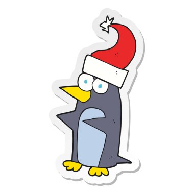 etiket bir karikatür Noel penguen