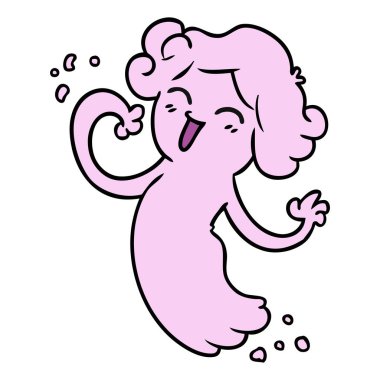elle çizilmiş karikatür doodle bir mutlu pembe hayaletin