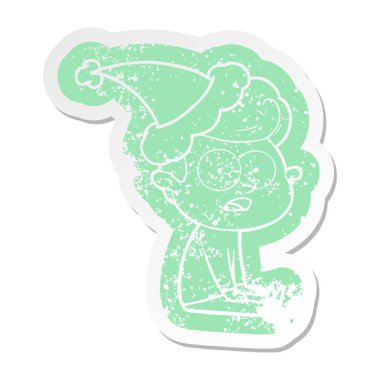 Noel Baba şapkası giyen bir bakan adam ilginç karikatür sıkıntılı etiket