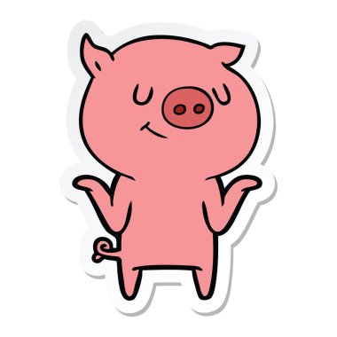 mutlu karikatür domuz bir etiket