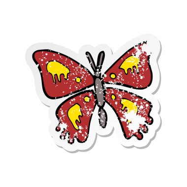 Retro sıkıntılı etiket bir karikatür kelebek