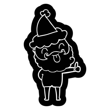 Sakallı Noel Baba şapkası giyen dilini