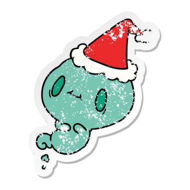 Noel sıkıntılı etiket karikatür kawaii hayalet el çekilmiş