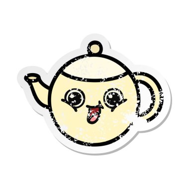 sevimli çizgi çaydanlık sıkıntılı etiket