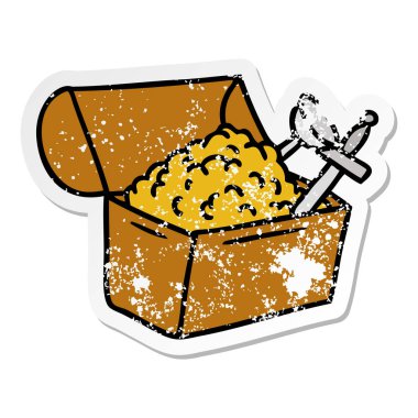 sıkıntılı etiket karikatür doodle bir hazine sandığı