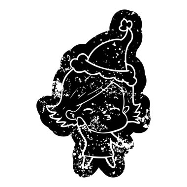 Noel Baba şapkası giyen bir kadın sıkıntılı simgesini çizgi film