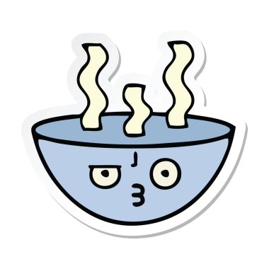 bir sevimli çizgi tas sıcak çorba etiket