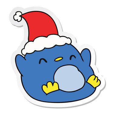 Noel etiket karikatür kawaii Penguin el çekilmiş