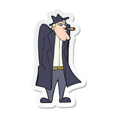 etiket bir çizgi film adamın şapka ve trençkot