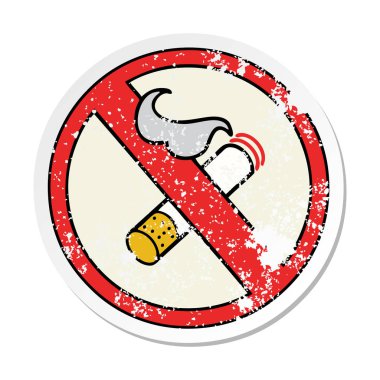 sevimli çizgi sıkıntılı etiket Sigara İçilmez işareti izin.
