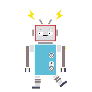düz renk retro karikatür bir robot