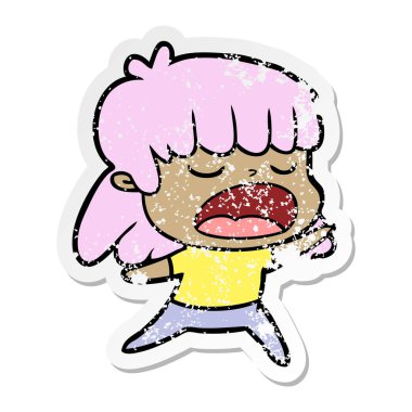 yüksek sesle konuşuyor karikatür kadının sıkıntılı etiket