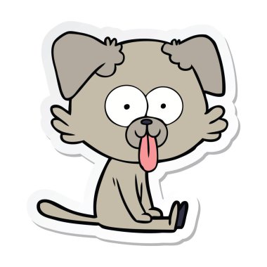 etiket yapışkanlık dışarı dil bir karikatür oturma köpek