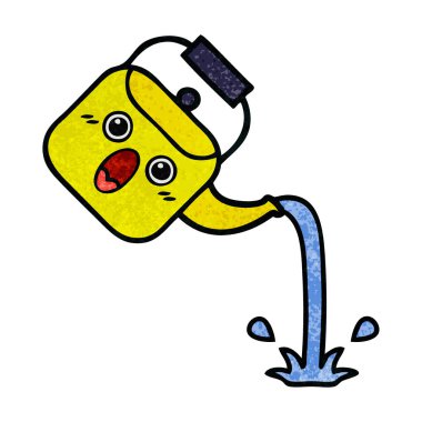 Retro grunge doku karikatür dökülen bir Kettle