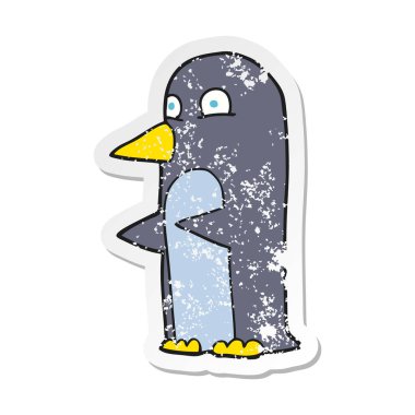 bir karikatür penguen Retro sıkıntılı etiket