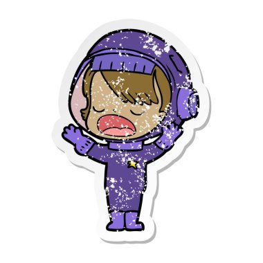 konuşuyor karikatür astronot kızın sıkıntılı etiket