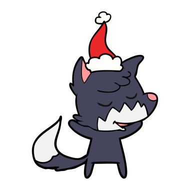 çizim için Noel Baba şapkası giyen bir tilkinin dostu el çekilmiş