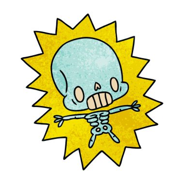 dokulu çizgi film illüstrasyon kawaii çarpılan iskelet