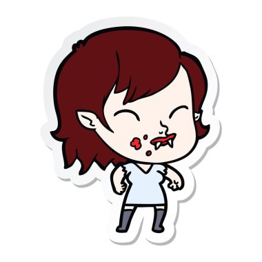 etiket bir karikatür vampir kızın kanlı yanak