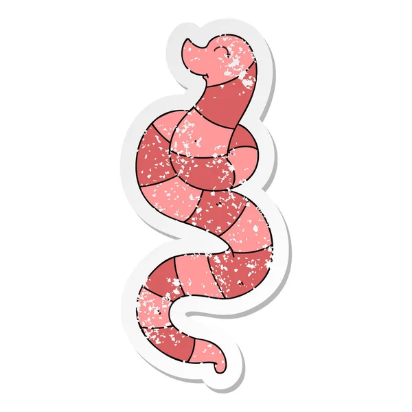 Distressed Sticker Quirky Hand Drawn Cartoon Worm — Stock Vector