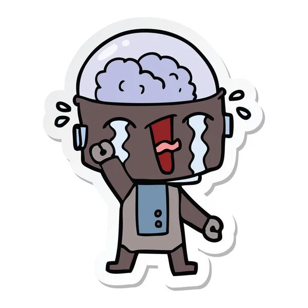 Sticker Cartoon Crying Robot — Stock Vector