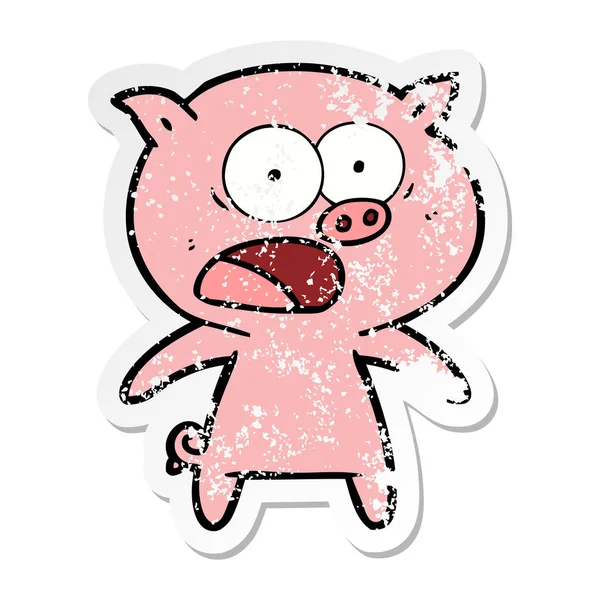 Stiker tertekan dari babi kartun berteriak - Stok Vektor