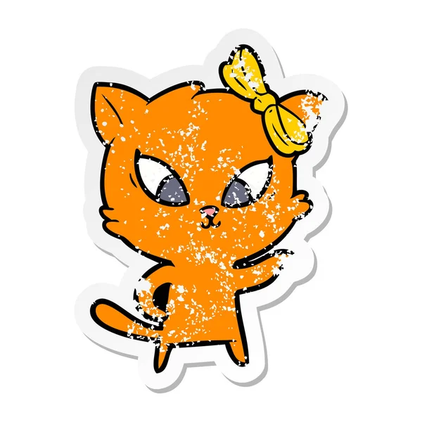 Verontruste Sticker Van Een Cartoon Kat — Stockvector