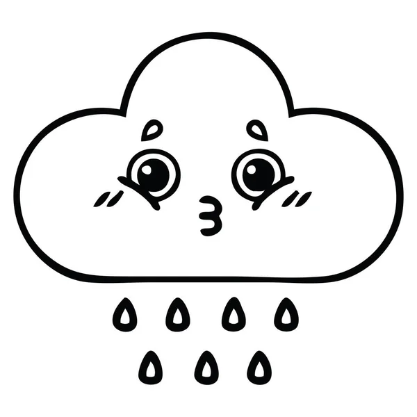 Line Drawing Cartoon Rain Cloud — Stock Vector