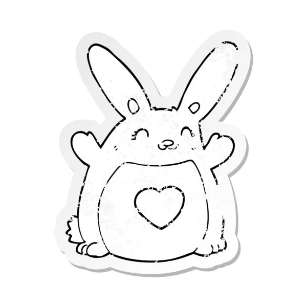 Мучительный Наклейка Мультяшного Кролика Любовью Сердца — стоковый вектор