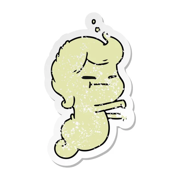 Freehand Getekende Noodlijdende Sticker Cartoon Van Kawaii Enge Geest — Stockvector