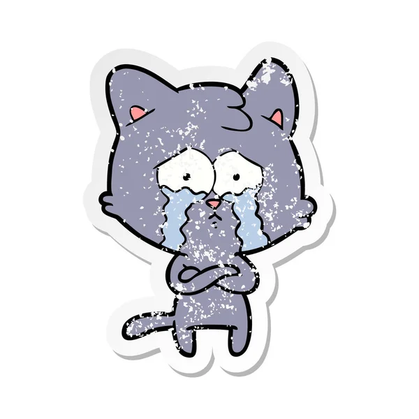 漫画泣いている猫の苦しめられたステッカー — ストックベクタ