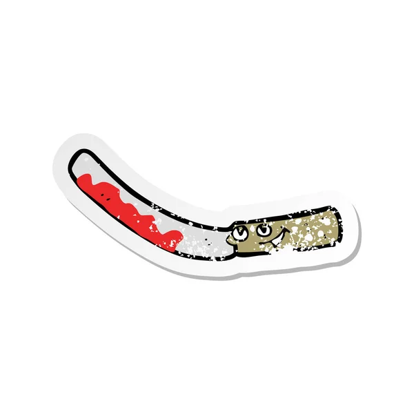 Pegatina retro angustiado de un cuchillo de mermelada de dibujos animados — Vector de stock