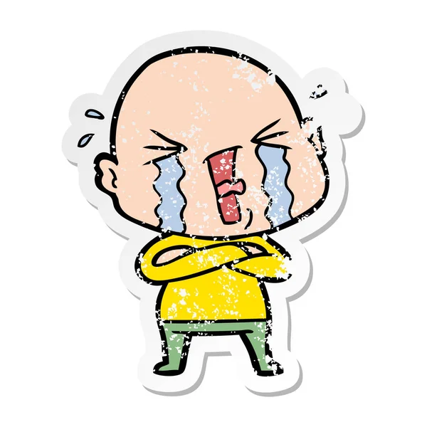 Adesivo Angustiado Desenho Animado Chorando Homem Careca —  Vetores de Stock