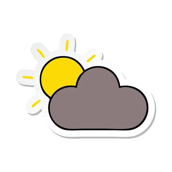 Sticker Cute Cartoon Sun Storm Cloud — Stock Vector