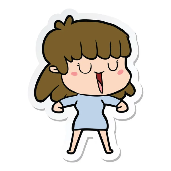 Sticker Van Een Cartoon Vrouw Lachen — Stockvector