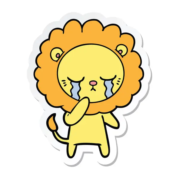 Sticker Crying Cartoon Lion — Stock Vector