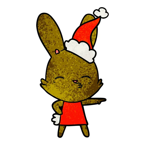 meraklı bunny el giyen Noel Baba şapkası, dokulu çizgi film çekilmiş