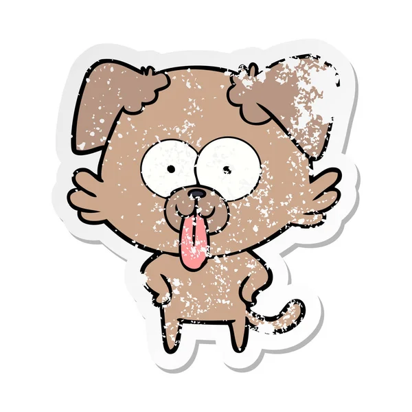 舌を突き出し漫画犬の苦しめられたステッカー — ストックベクタ