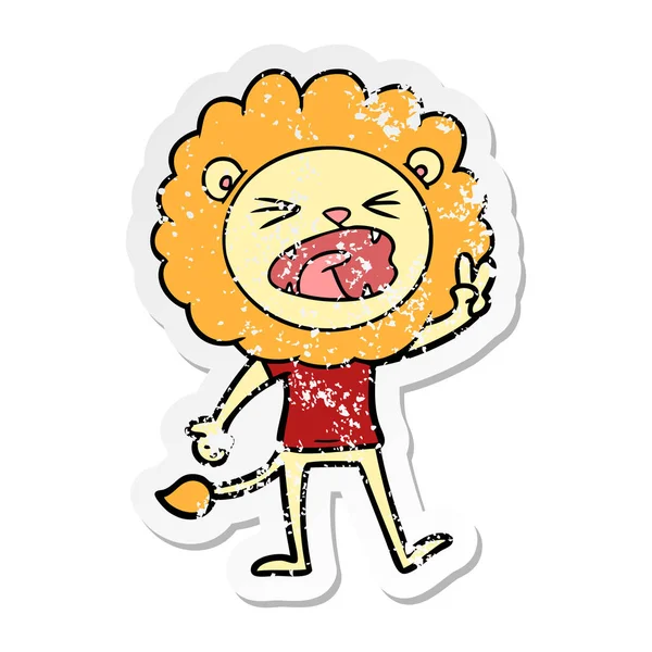 Autocollant affligé d'un lion dessin animé donnant signe de peac — Image vectorielle