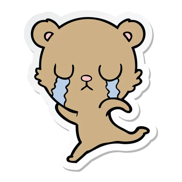 一个哭泣的卡通熊逃跑的贴纸 — 图库矢量图片
