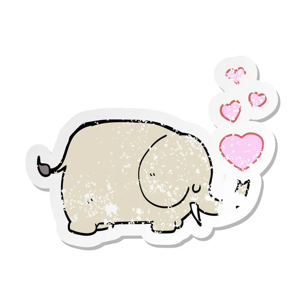 Pegatina Angustiada Lindo Elefante Dibujos Animados Con Corazones Amor — Archivo Imágenes Vectoriales