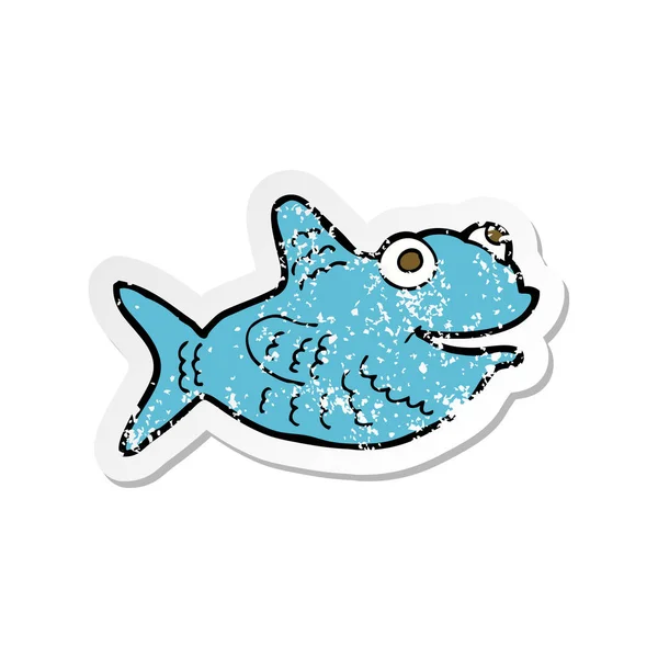 Pegatina retro angustiado de un pez feliz de dibujos animados — Vector de stock