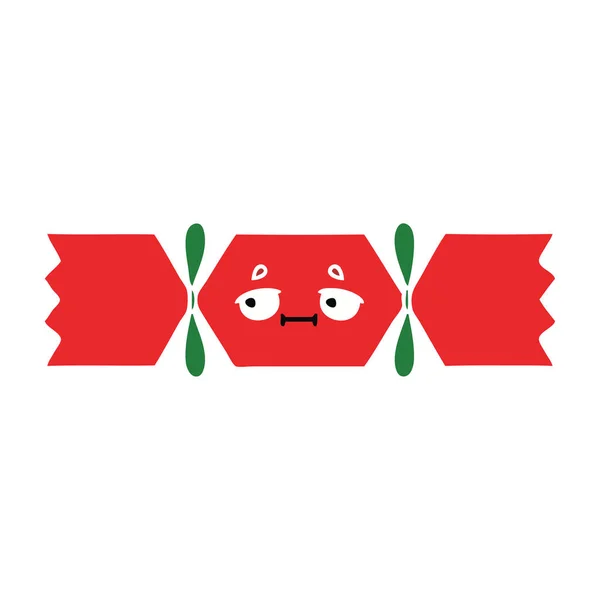 Platt Färg Retro Tecknade Christmas Cracker — Stock vektor