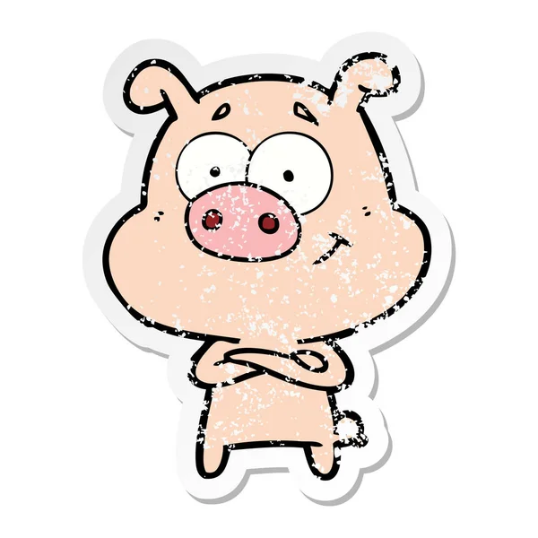 Etiqueta Angustiada Porco Feliz Dos Desenhos Animados — Vetor de Stock
